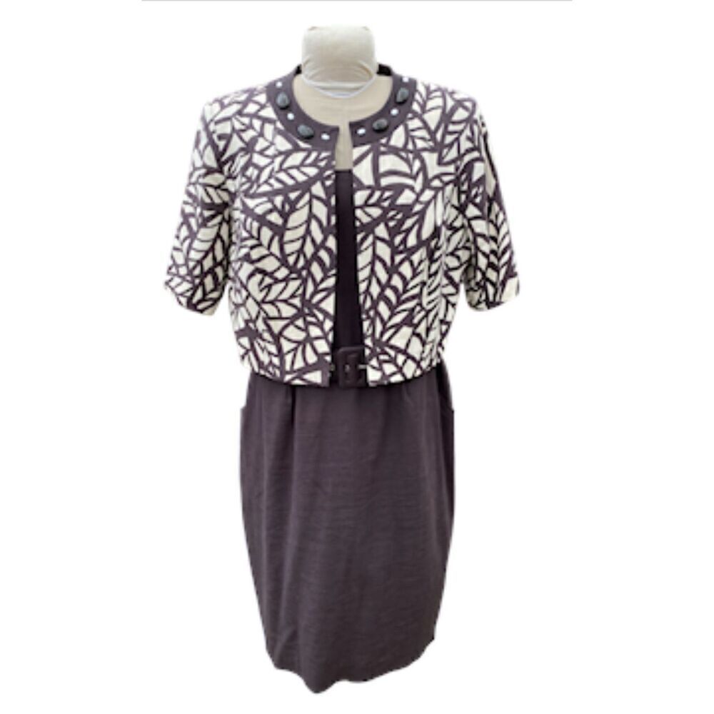 Jessica Howard Linen Blend 2-Piece Dress/Jacket Plus Sz. 14W Belted